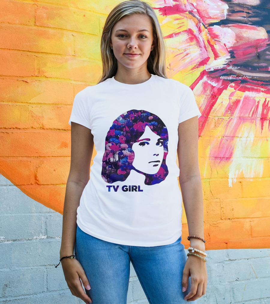 TV Girl Flower Pattern Face Design T-Shirt