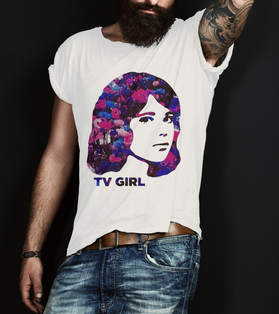 TV Girl Flower Pattern Face Design T-Shirt