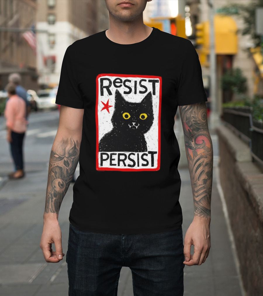 Resist Persist Black Cat Activism Red Star Empowerment T-Shirt