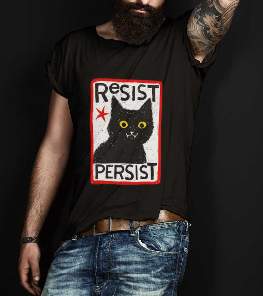 Resist Persist Black Cat Activism Red Star Empowerment T-Shirt