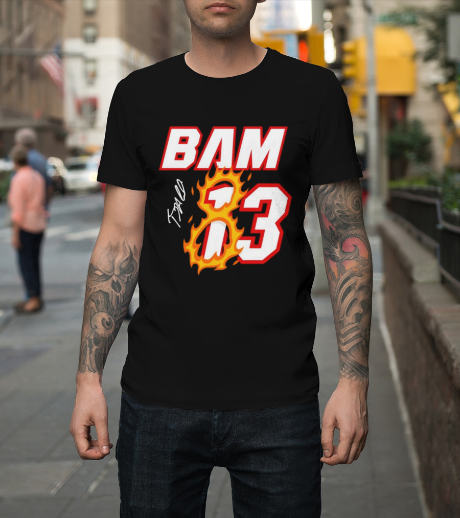 Bam Adebayo Miami Heat BAM 13 Flaming Signature T-Shirt