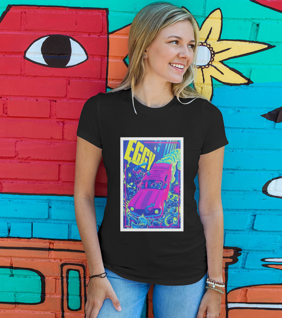 Eggy March 8 2026 The Burl Show Retro Neon Car Adventure T-Shirt
