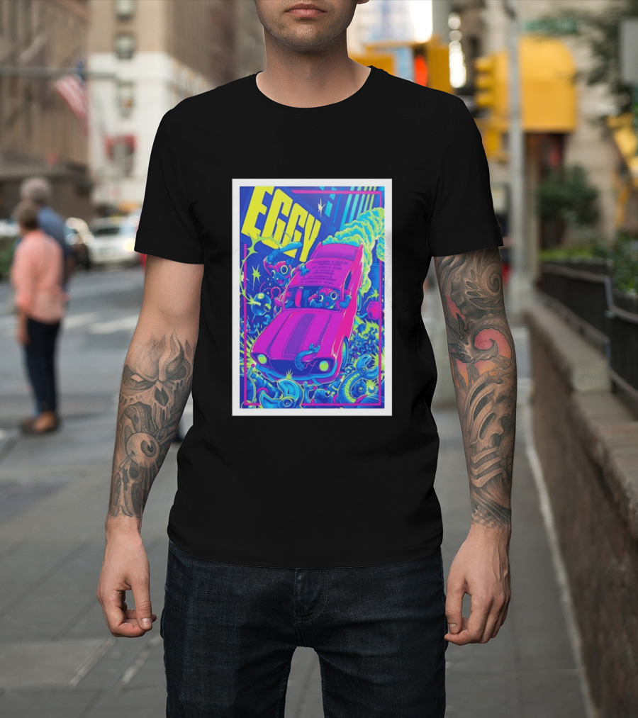 Eggy March 8 2026 The Burl Show Retro Neon Car Adventure T-Shirt