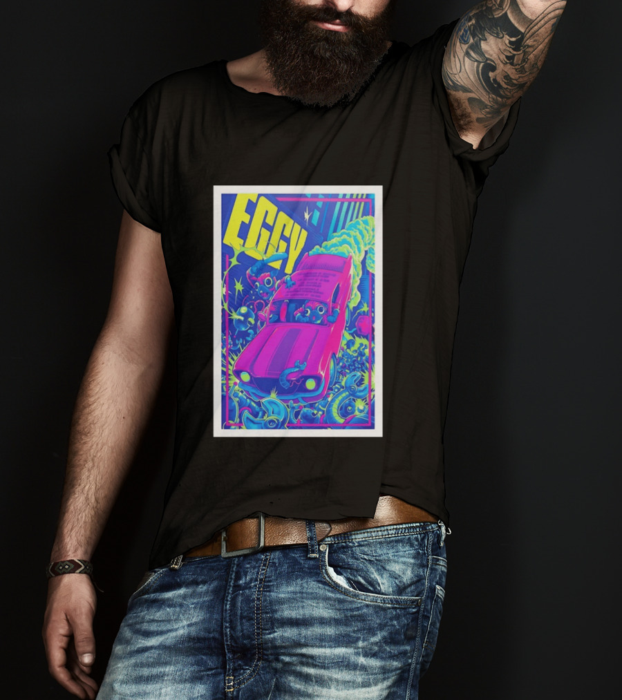 Eggy March 8 2026 The Burl Show Retro Neon Car Adventure T-Shirt