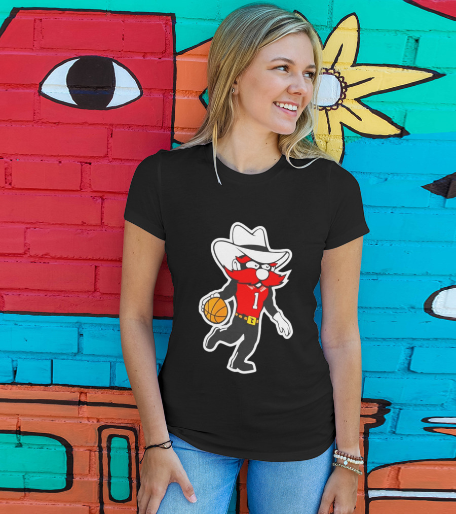 Coach Grant McCasland Raider Red Mascot Basketball Motif T-Shirt