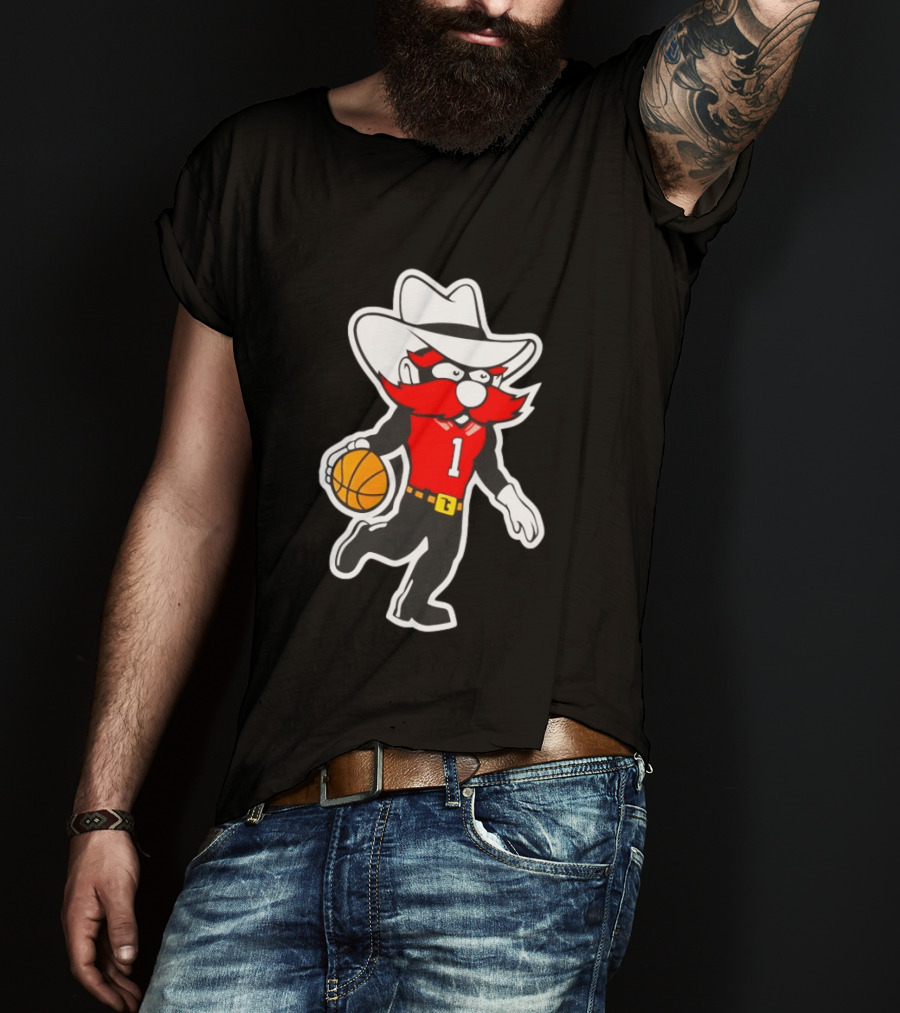 Coach Grant McCasland Raider Red Mascot Basketball Motif T-Shirt