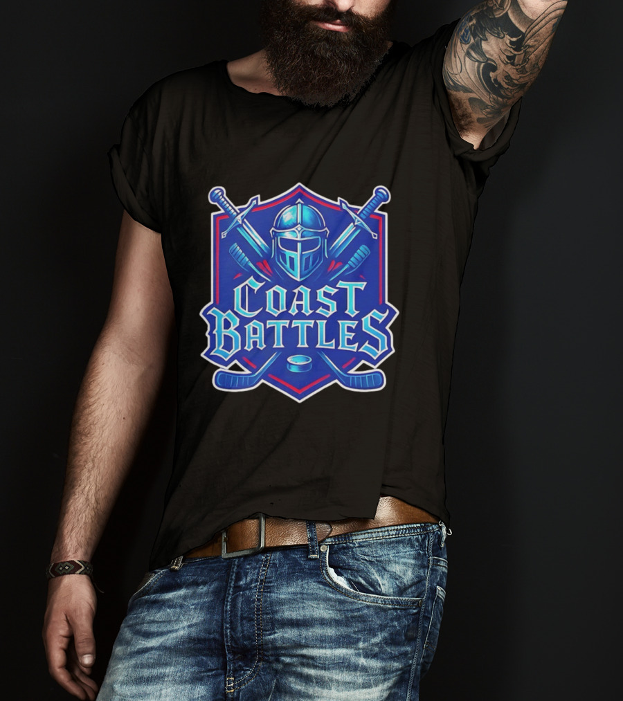 Coast Battles Hockey Knight Helm Swords And Crossed Sticks T-Shirt