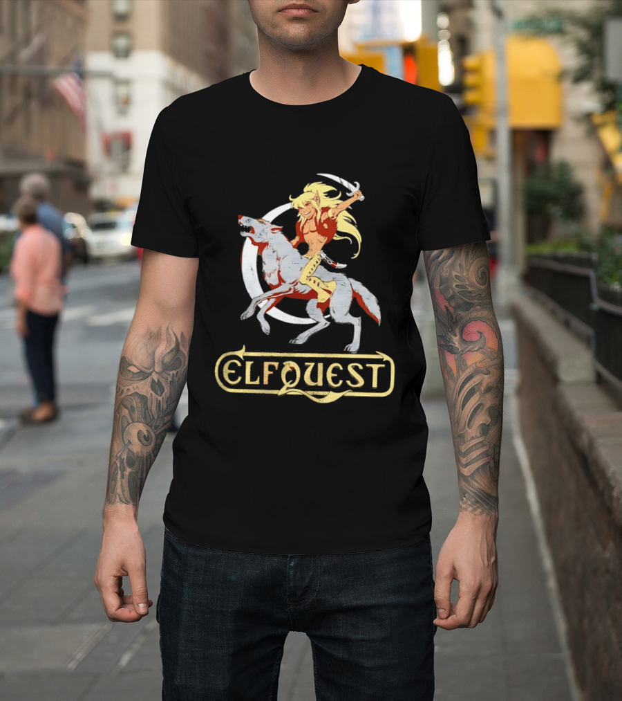 Elfquest Cutter Riding Wolf Crescent Moon Scene T-Shirt