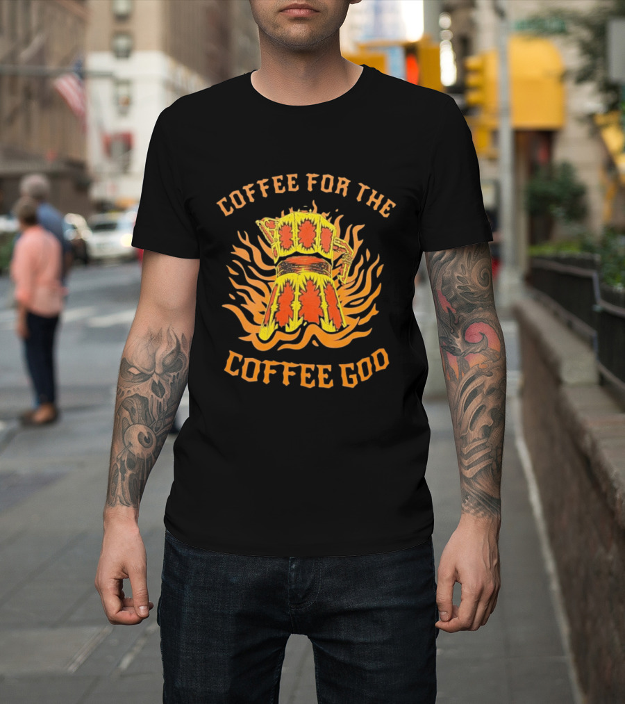 Coffee For The Coffee God Fiery Retro Moka Pot T-Shirt