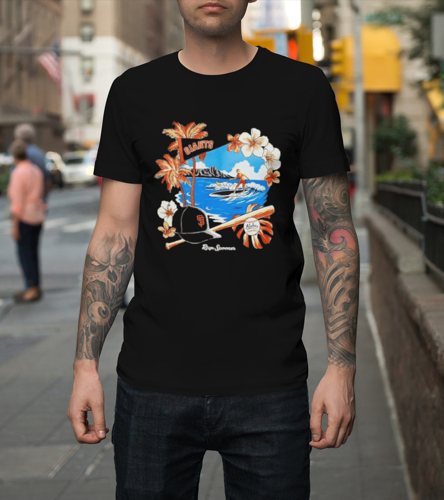 Giants Reyn Spooner Aloha Baseball Beach Surfing Floral Scene T-Shirt