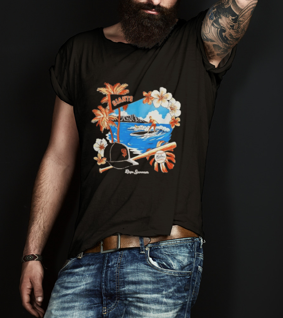 Giants Reyn Spooner Aloha Baseball Beach Surfing Floral Scene T-Shirt