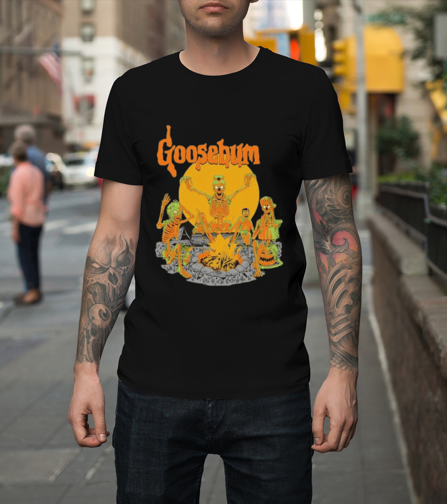 Goosebumps Skeleton Campfire Gnomes Slappy The Dummy Halloween Scene T-Shirt