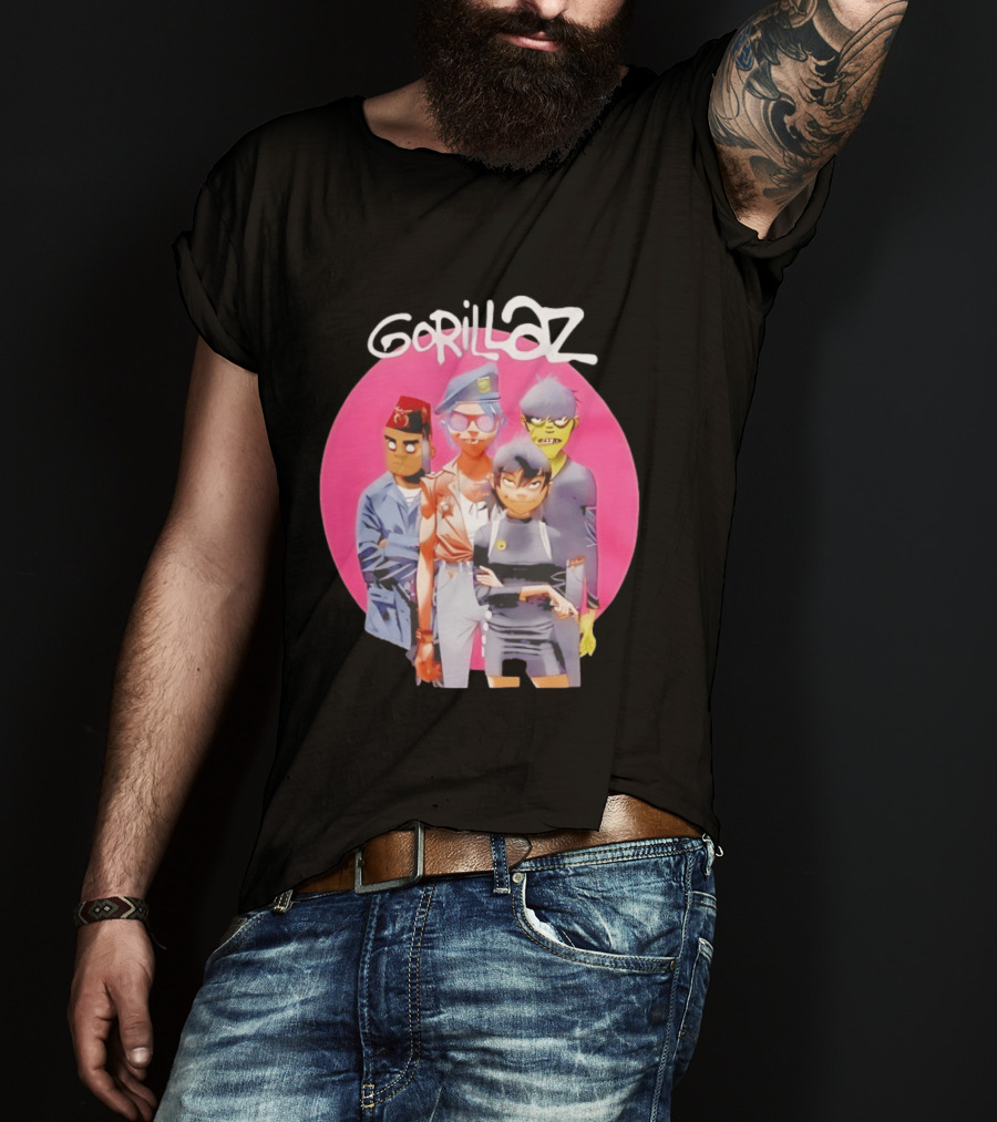 Gorillaz Humanz Group Characters On Pink T-Shirt
