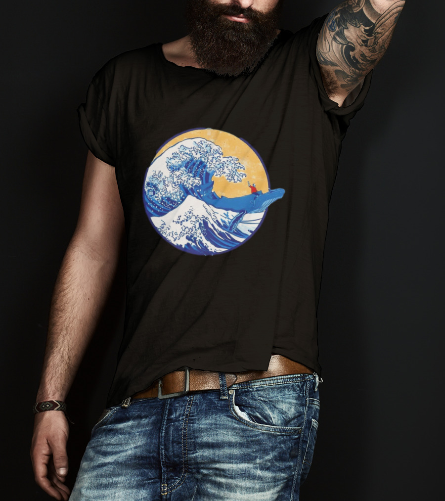 The Great Wave Meets The Great Beast With Whale Rider And Surfing Waves T-Shirt