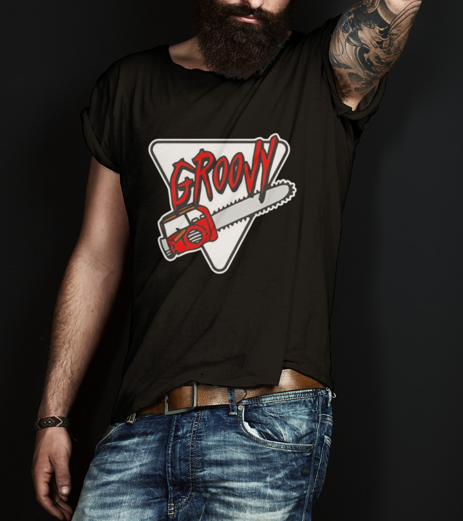 Groovy Chainsaw Retro Graphic Triangular T-Shirt