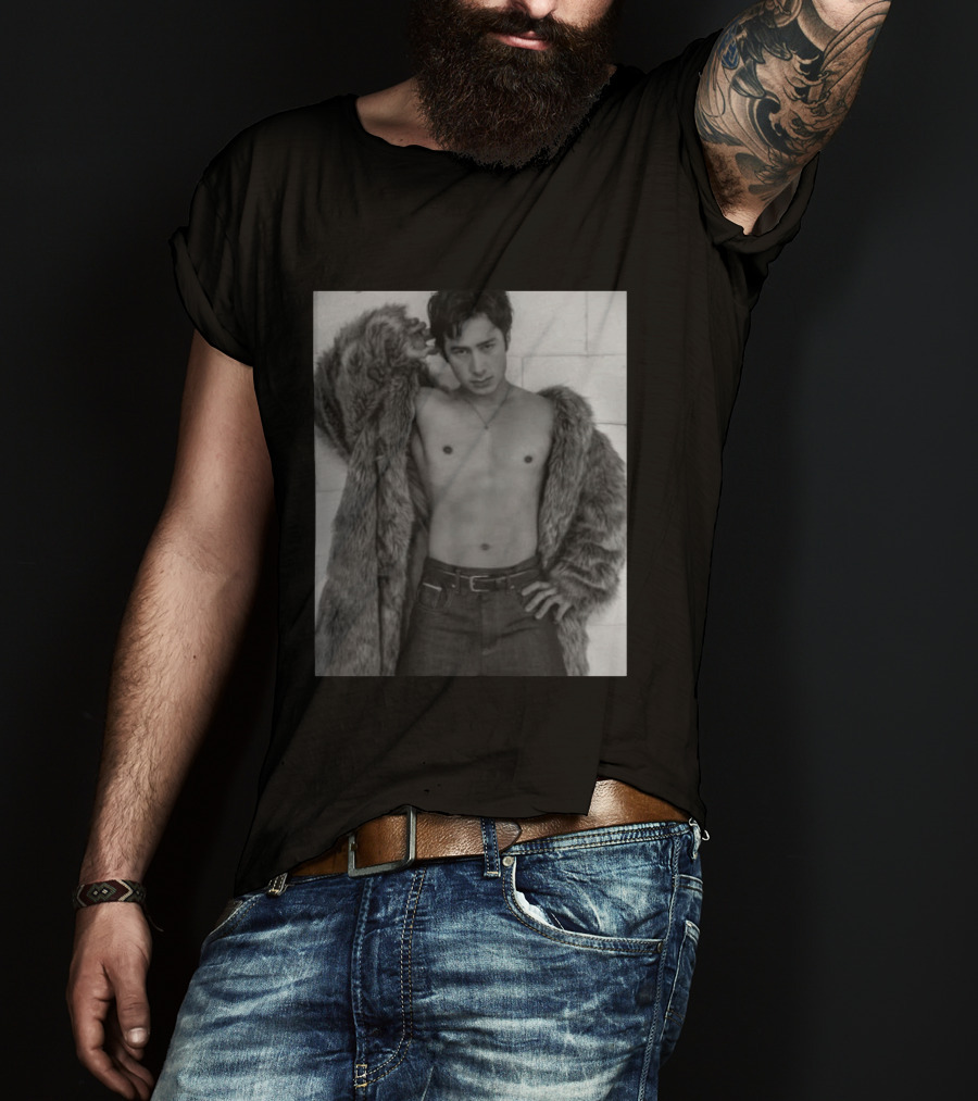 Hudson Williams Bold Fur Coat Statement With Classic Denim T-Shirt
