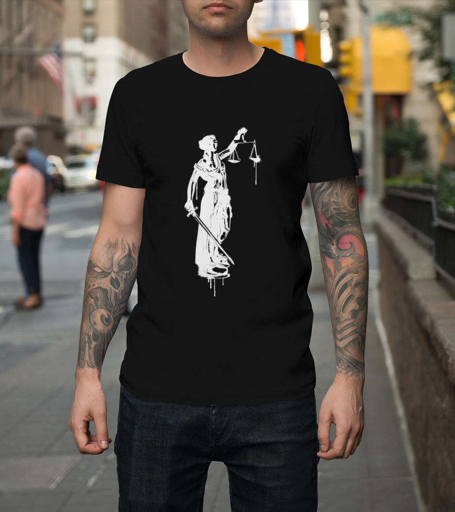 Blindfolded Justice Holding Scales And Sword T-Shirt