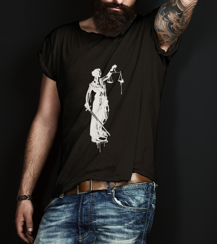 Blindfolded Justice Holding Scales And Sword T-Shirt