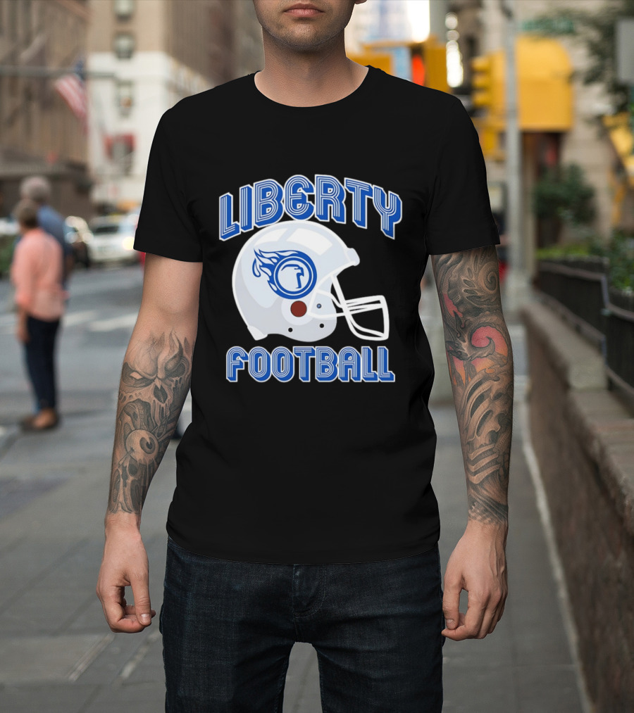 Liberty Football Helmet Flames Icon Blue T-Shirt