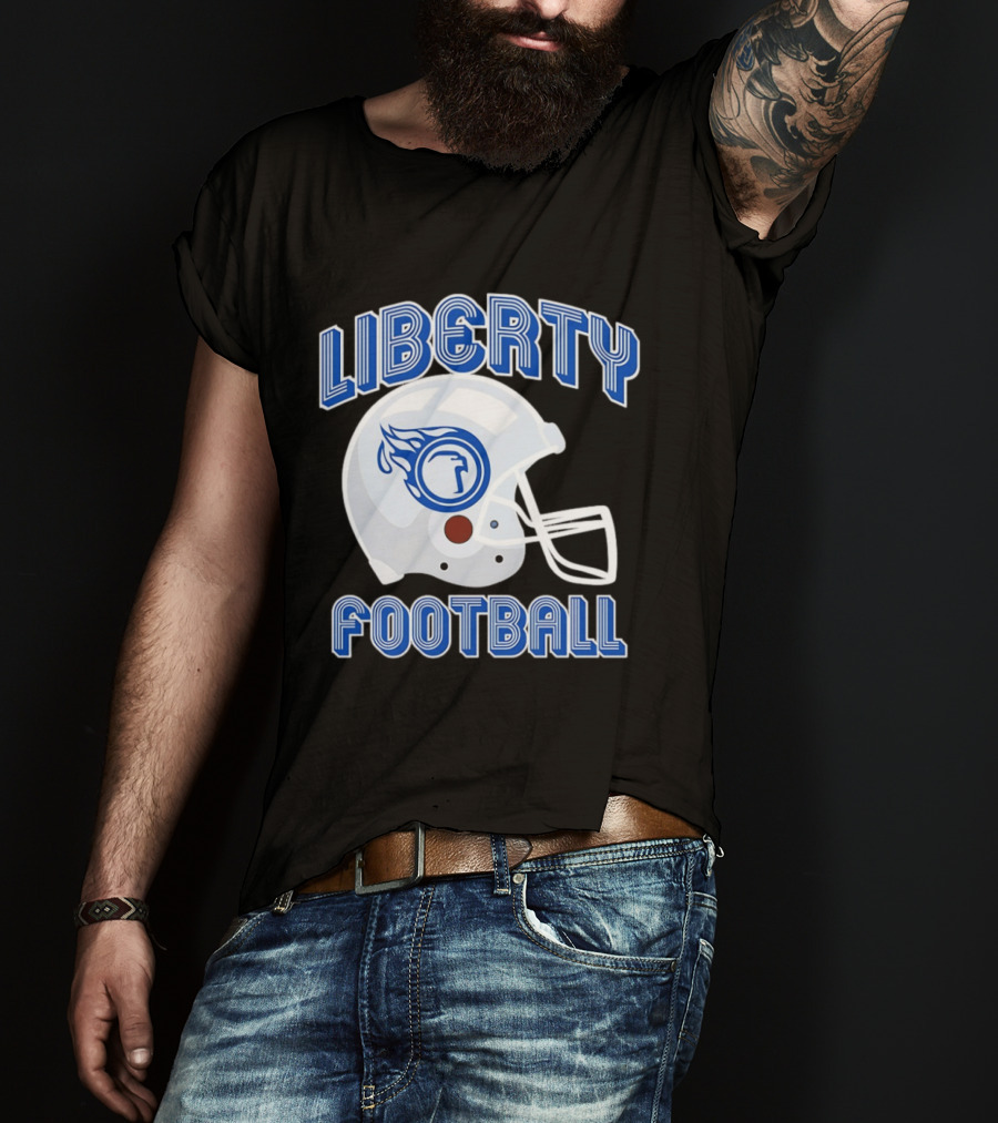 Liberty Football Helmet Flames Icon Blue T-Shirt