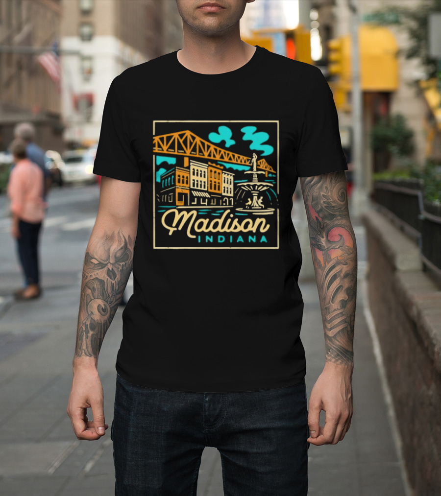 Madison Indiana Broadway Fountain Milton Wright Bridge T-Shirt