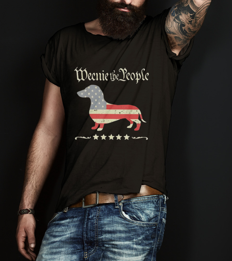 Weenie The People Dachshund American Flag Stars Patriotic Dog T-Shirt