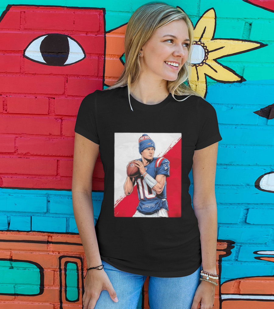 New England Patriots Number 10 Quarterback Throwing Football Beanie T-Shirt