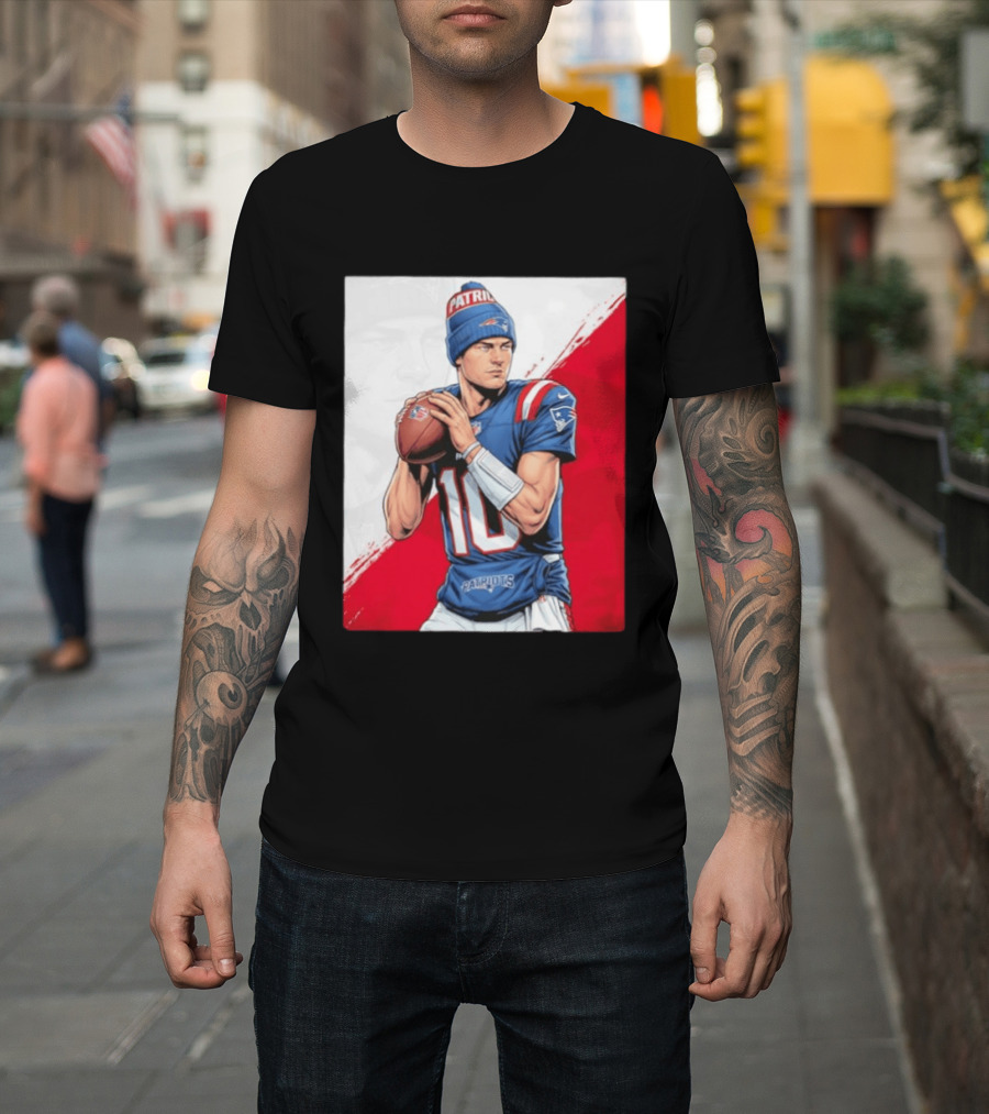 New England Patriots Number 10 Quarterback Throwing Football Beanie T-Shirt