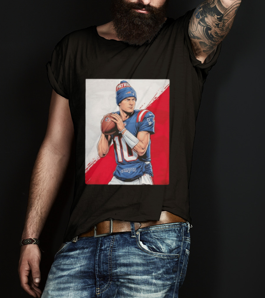 New England Patriots Number 10 Quarterback Throwing Football Beanie T-Shirt