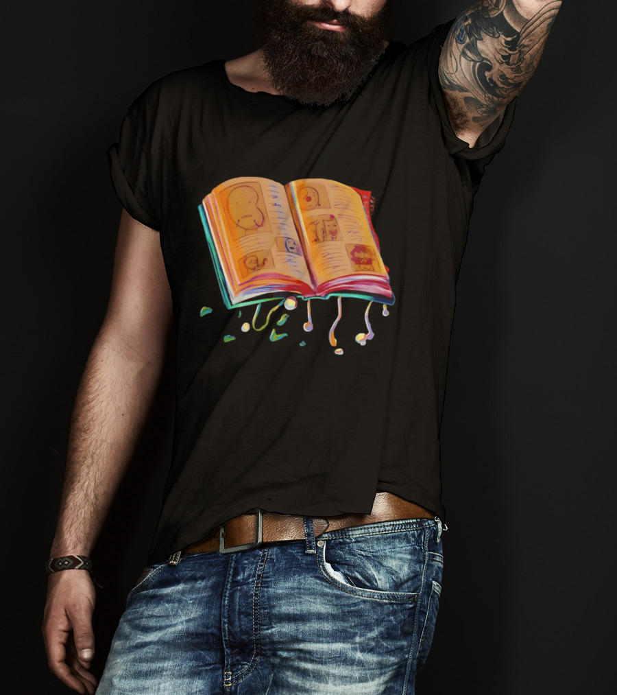 Sacri Book Open Pages With Expressive Faces Illustrations T-Shirt