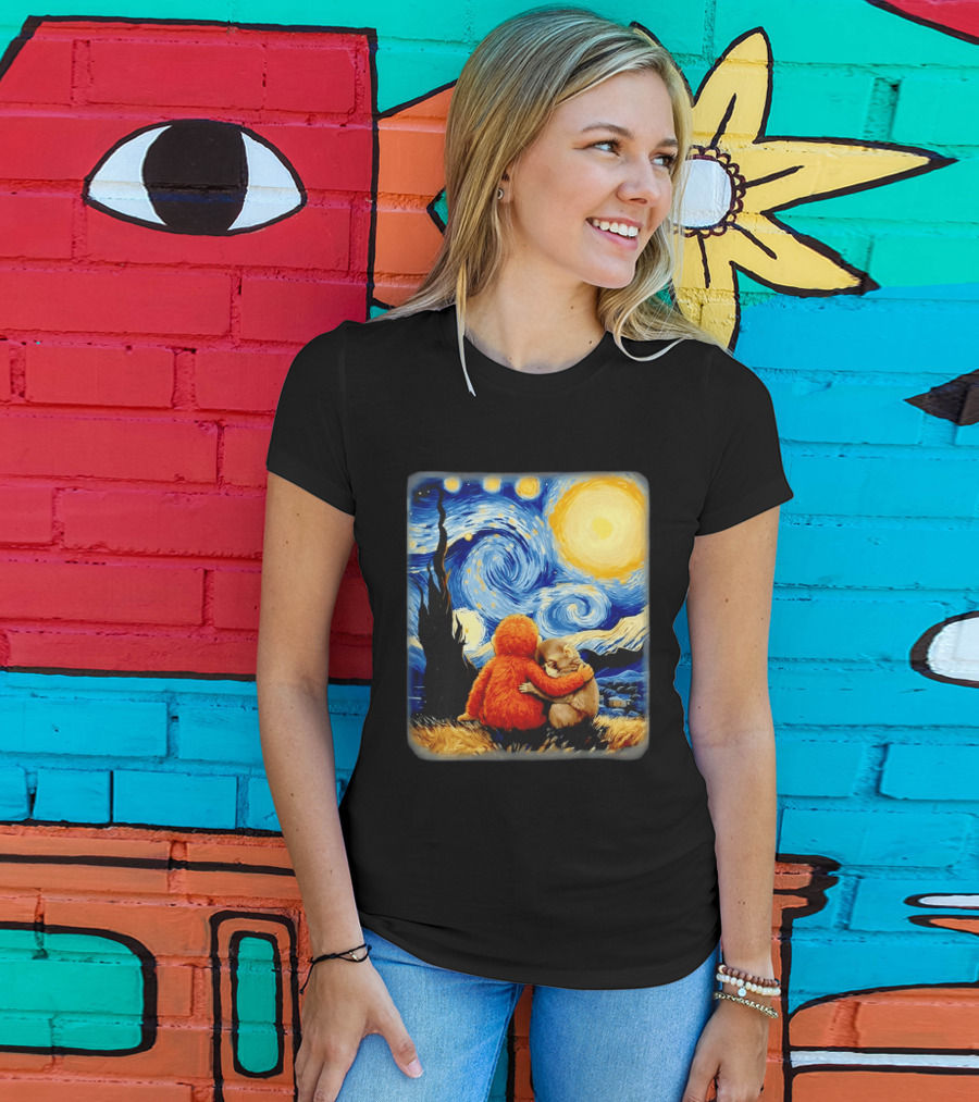 Punch Kun Panchi Kun Van Gogh Monkey Punch Starry Night Hugging Scene T-Shirt