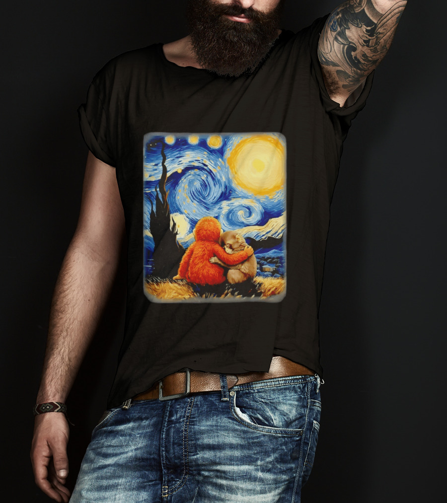 Punch Kun Panchi Kun Van Gogh Monkey Punch Starry Night Hugging Scene T-Shirt