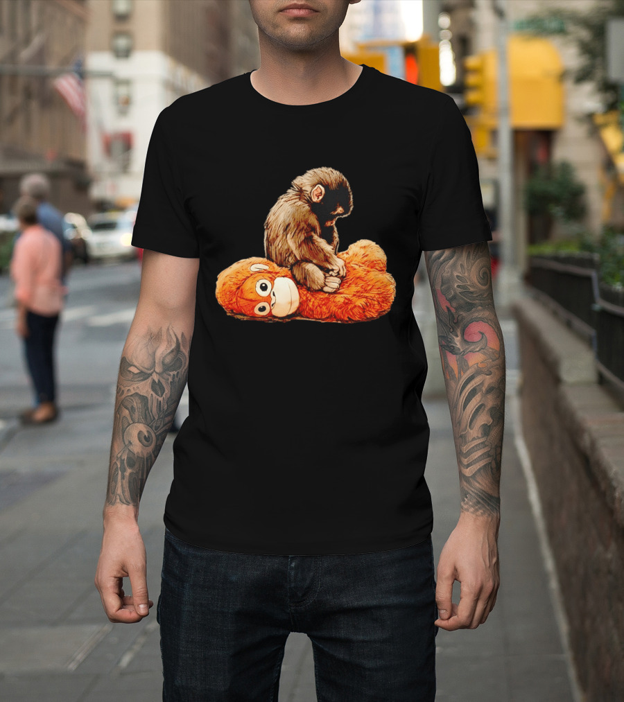 Punch Monkey Sitting On Plush Monkey T-Shirt