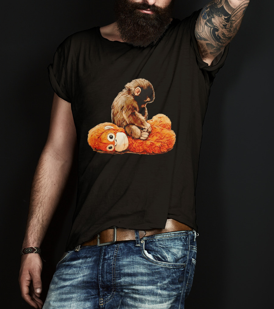 Punch Monkey Sitting On Plush Monkey T-Shirt