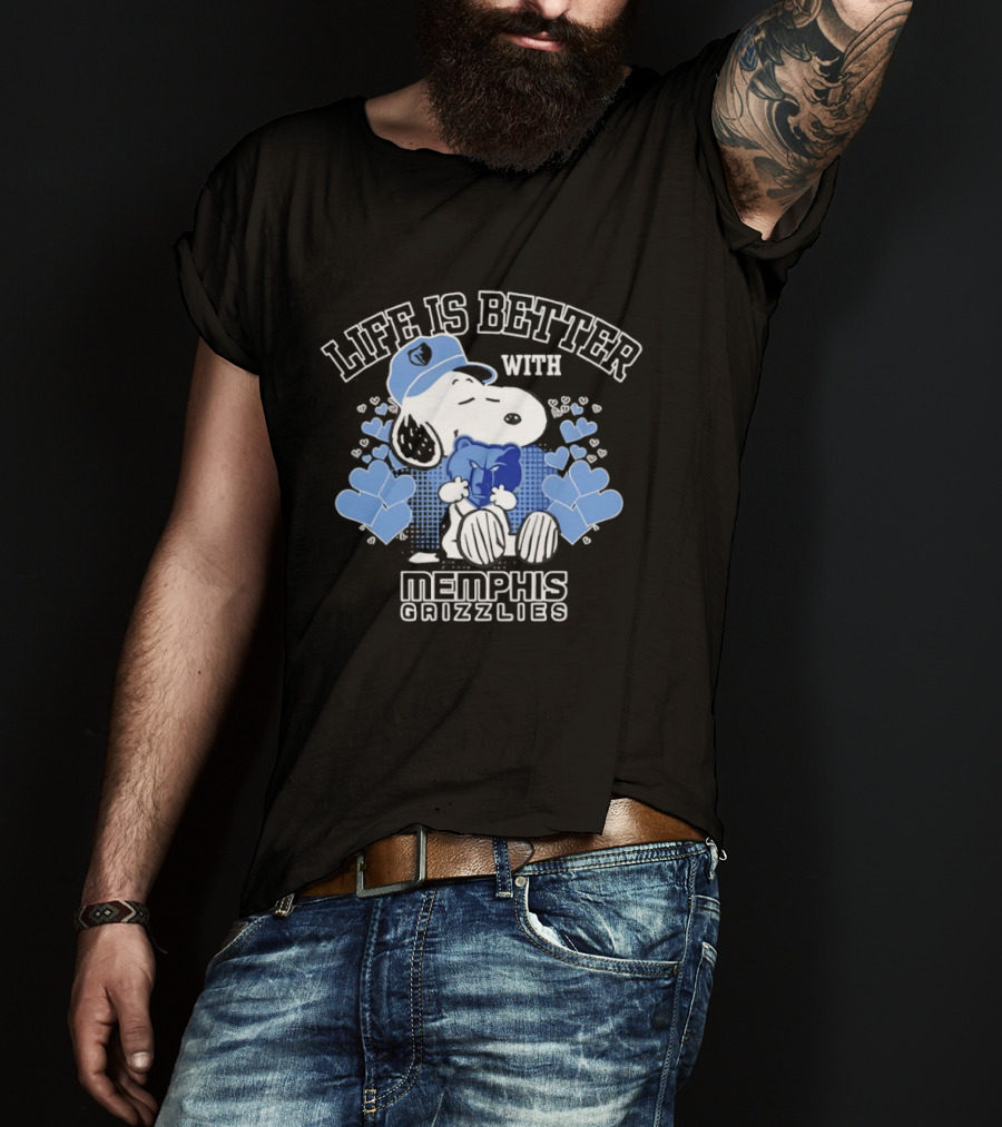 Life Is Better With Memphis Grizzlies Snoopy Holding Memphis Grizzlies T-Shirt