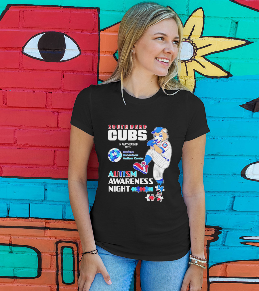 South Bend Cubs Autism Awareness Night Horizon Behavioral Autism Center Partnership T-Shirt