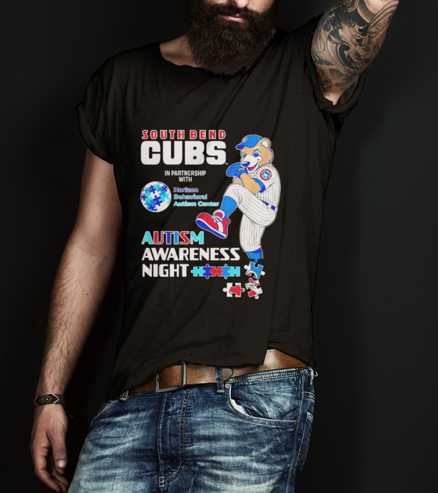 South Bend Cubs Autism Awareness Night Horizon Behavioral Autism Center Partnership T-Shirt