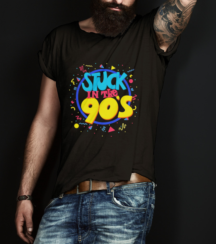 Stuck In The 90s Colorful Retro Vibes With Bold Typography And 90s T-Shirt