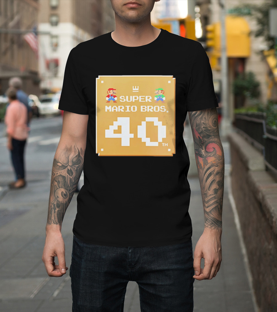 Super Mario Bros 40th Anniversary Mario Luigi Pixel T-Shirt