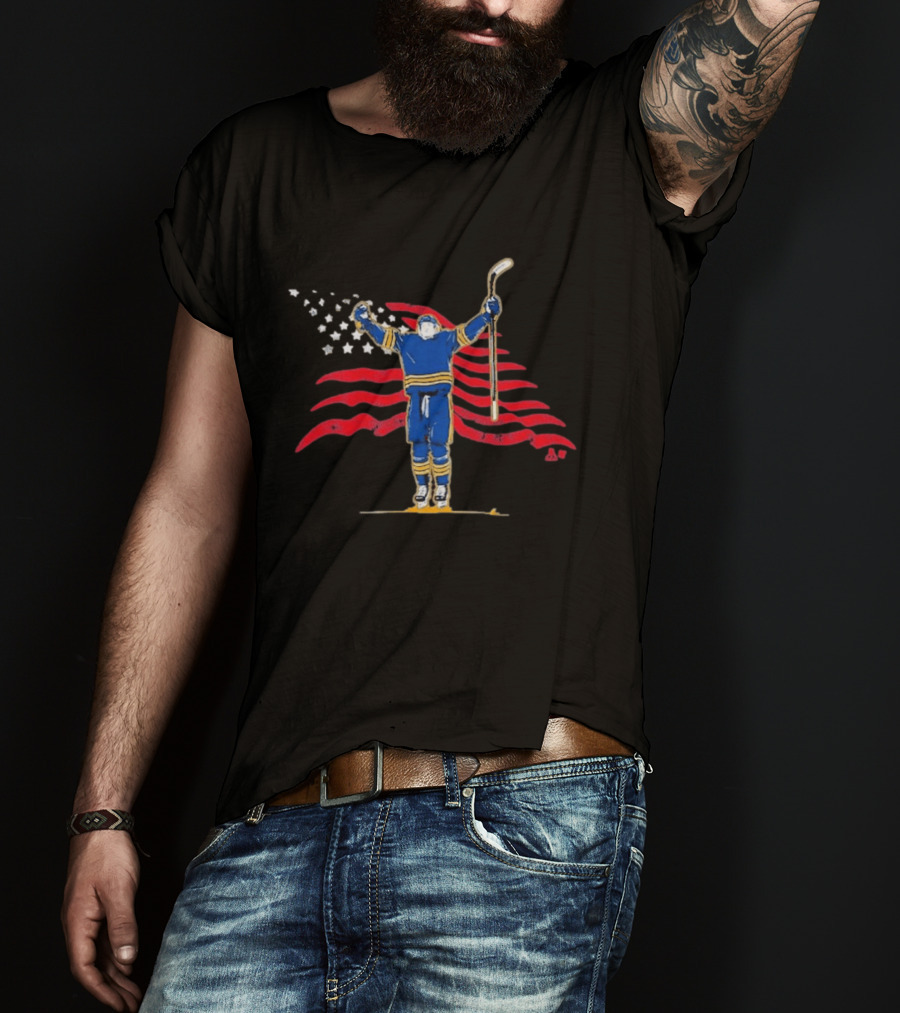 Tage Thompson Stars Stripes Hockey Celebration Pose T-Shirt