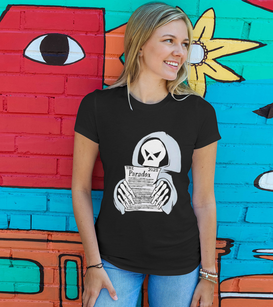 The Paradox Skull Grim Reaper Holding 2023 Newspaper T-Shirt