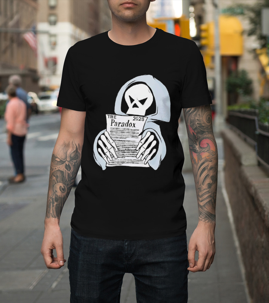 The Paradox Skull Grim Reaper Holding 2023 Newspaper T-Shirt