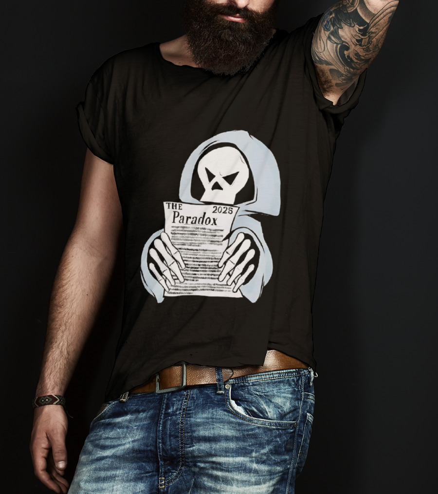 The Paradox Skull Grim Reaper Holding 2023 Newspaper T-Shirt