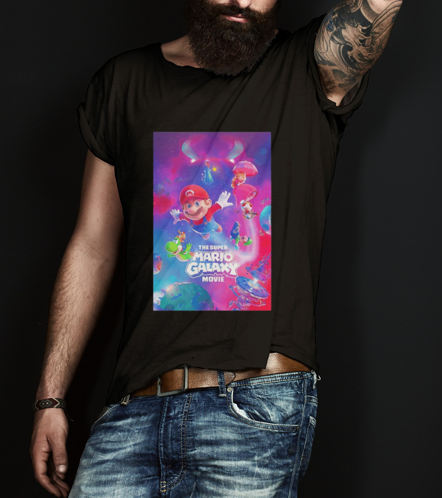 The Super Mario Galaxy Movie Adventure Featuring Iconic Characters T-Shirt