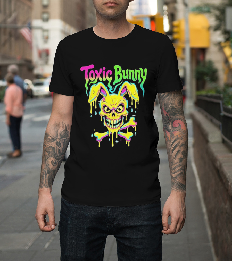 Toxic Bunny Dripping Skull Crossbones Neon T-Shirt