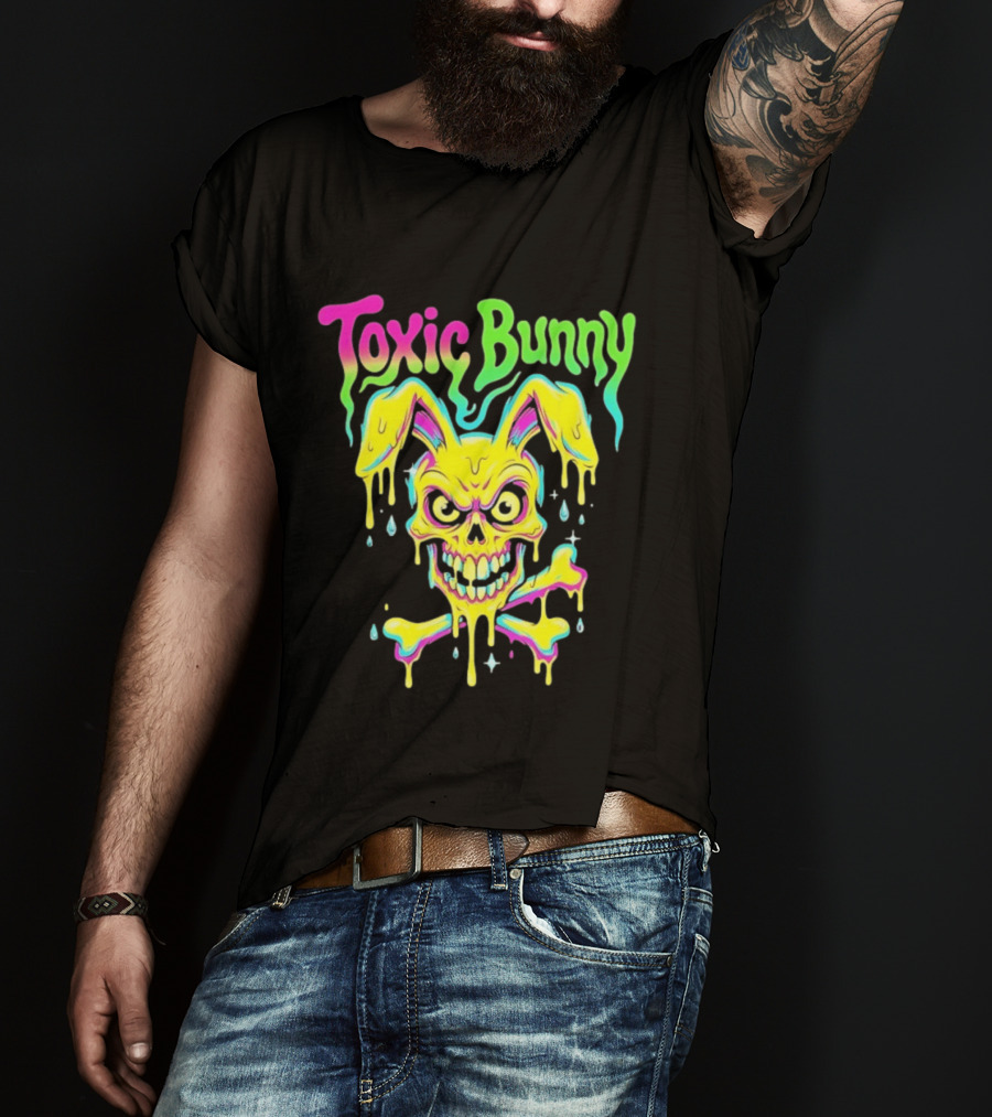 Toxic Bunny Dripping Skull Crossbones Neon T-Shirt