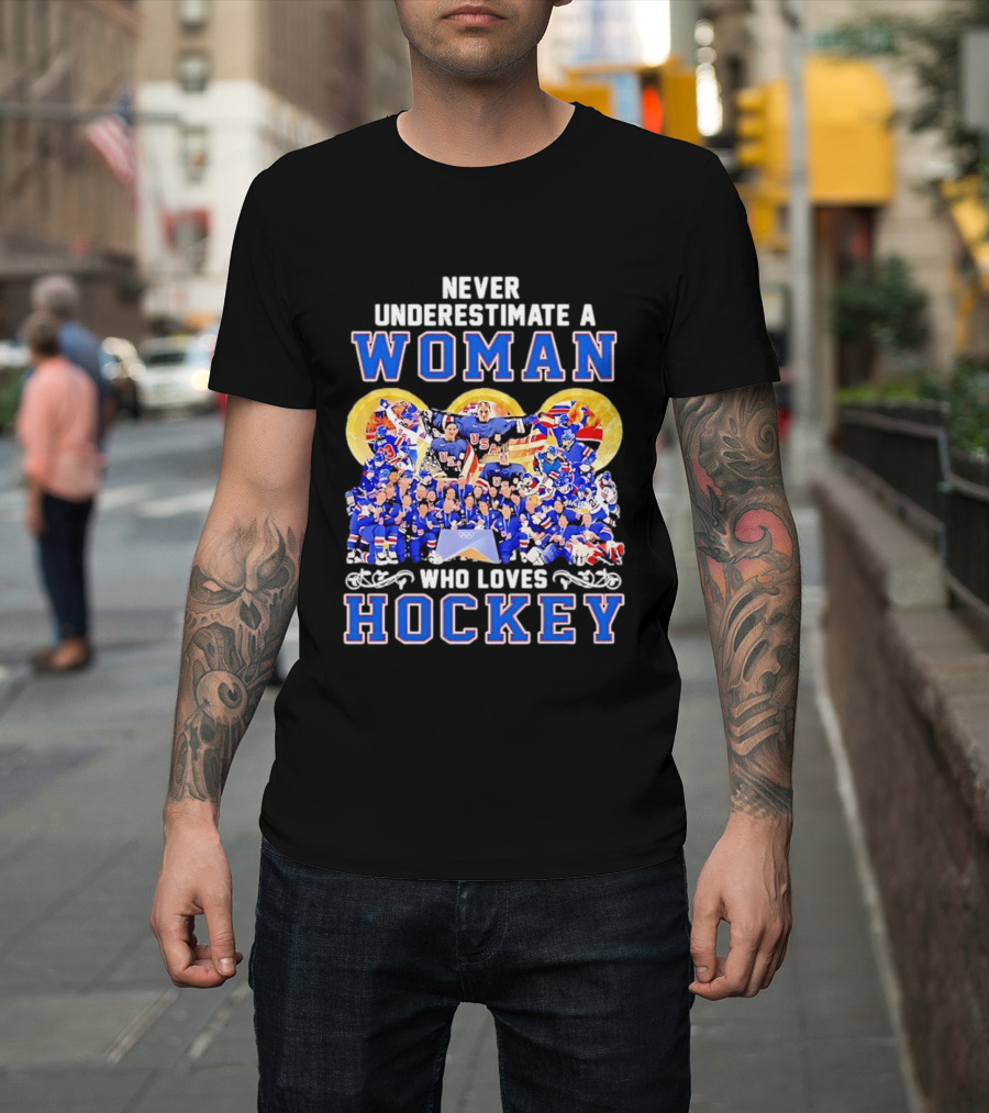 Never Underestimate A Woman Who Loves USA Hockey Team Women's Olympics T-Shirt