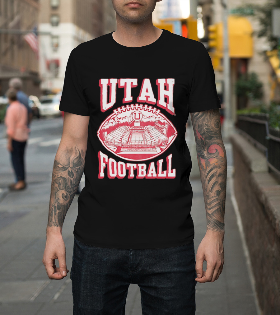 Utah Utes Football Stadium Illustration With Mountain T-Shirt