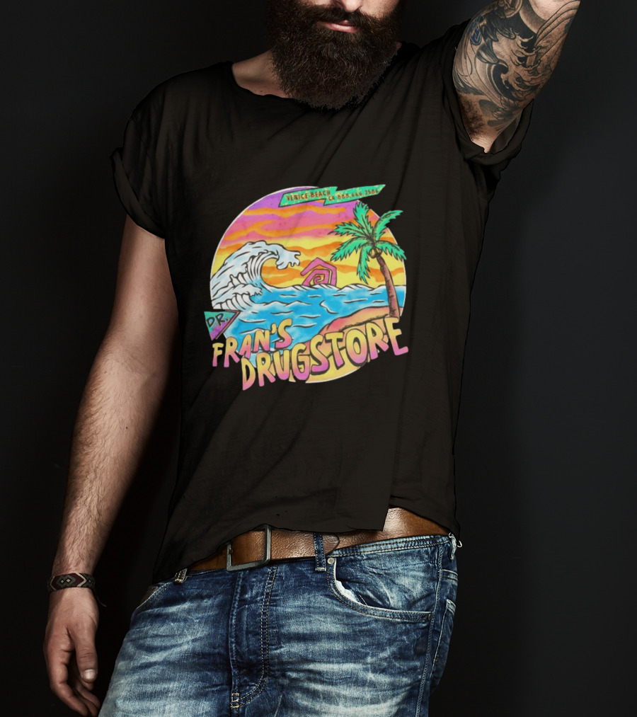 Venice Beach Dr. Fran's Drugstore Surf Wave Tropical Scene T-Shirt