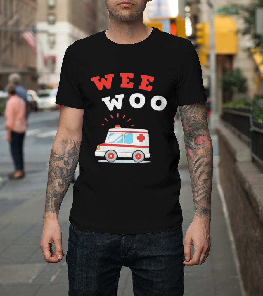 Wee Woo Cartoon Ambulance Emergency Vehicle Rescue Red And White T-Shirt